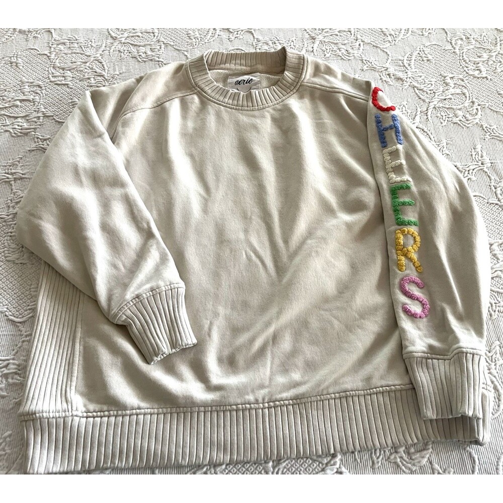 Aerie Cheers Sweatshirt Chenille 3D Style Pullover Oversized Ladys S/P Chest 50"